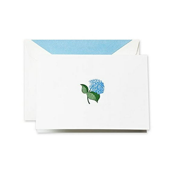 Crane & Co. Hand Engraved Blue Hydrangea Note (RF1407), Pack of 15