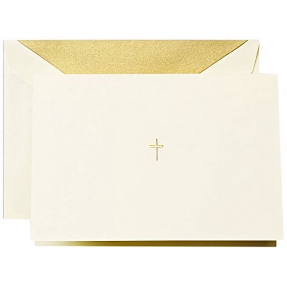 Crane & Co. Hand Engraved Ecruwhite Gold Cross Note (CF1444)