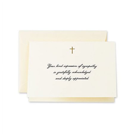 Crane & Co. Hand Engraved Gold Cross Sympathy Acknowledgement Note (CF1445), Pack of 10