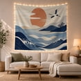 thumbnail image 1 of Crane Above Coastal Waves with Orange Sun and Mountains, Peaceful Minimalist for Nature Lovers, Seaside Decor, Housewarming Gift, Tapestry Wall Hanging for Bedroom and Studio, 1 of 7