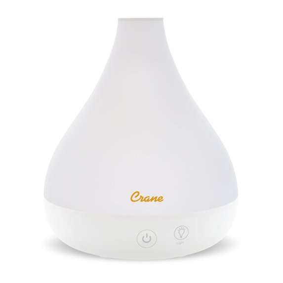 Crane Personal Ultrasonic Cool Mist Humidifier and Aroma Therapy Diffuser, Optional Color Changing Nightlight Included, for Home, Hotels, and Office, 0.35 Gallon – 1.5 Liter, White