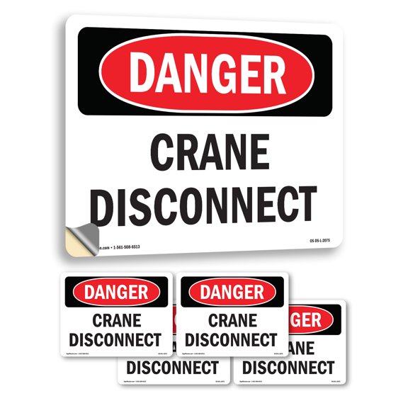 Crane Disconnect OSHA Danger Vinyl Decal Label 10 Inch x 7 Inch - 5 Pack