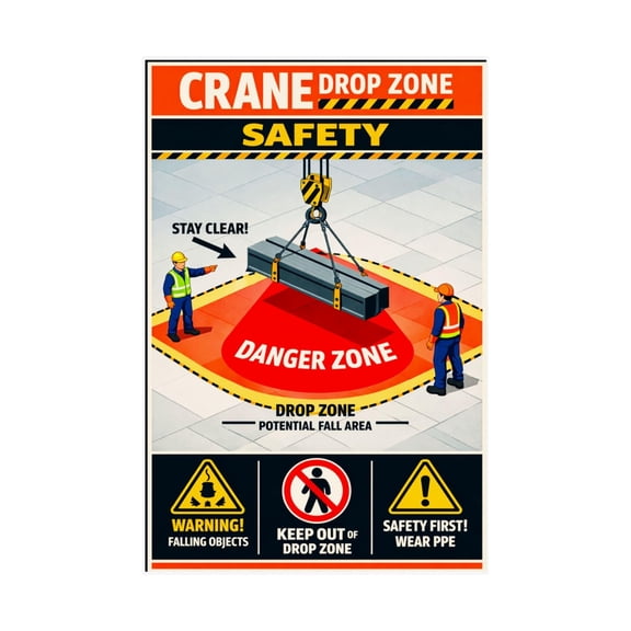 Crane Drop Zone Safety Poster Barricade Guidelines for Toolbox Talk Construction Training Center Decor