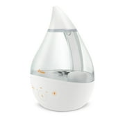 Crane White Drop 4 in 1 Ultrasonic Cool Mist Top Fill Humidifier with Sound Machine, 1 Gallon Tank, For Large Rooms, Clear and White, Baby Nursery Humidifier