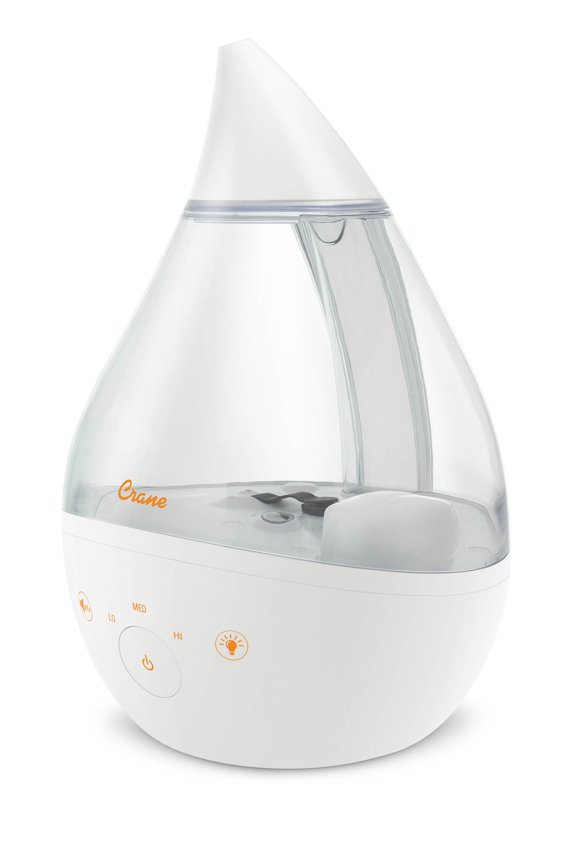 Crane Ultrasonic Humidifiers for Bedroom and Office, 1 Gallon 4-in-1 Cool Mist Air Humidifier for Large Room and Home, Humidifier Filters Optional, Clear & White