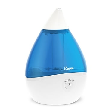 Crane Droplet Ultrasonic Cool Mist Humidifier, 0.5 Gallon, 15 Hour Run Time, Optional Vapor Tray, 250 Sq. Ft. Coverage, Blue/White