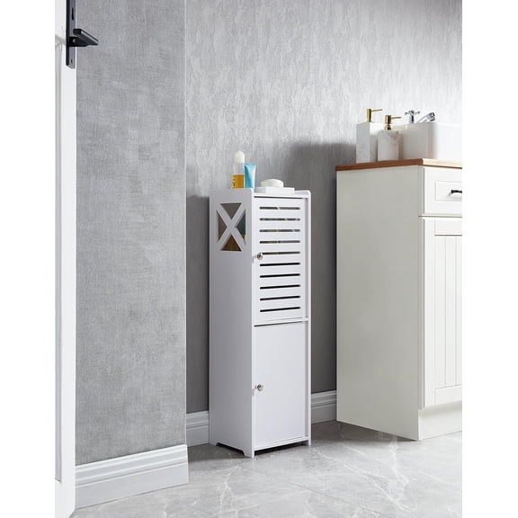 Crane Free-Standing Bathroom Storage Cabinet Organizer Unit with 2 Doors, White