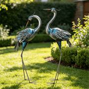Crane Garden Decor Statue, Blue Heron Garden Statue Metal Yard Art Outdoor Decoy, Garden Sculptures & Statues for Yard/Garden/Lawn/Pond/Outdoor