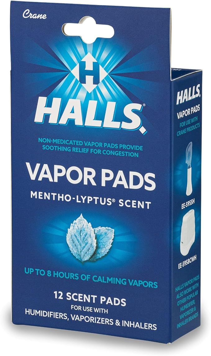 Crane Halls Scented Vapor Pads for Humidifier and Steam Inhaler, Mentho