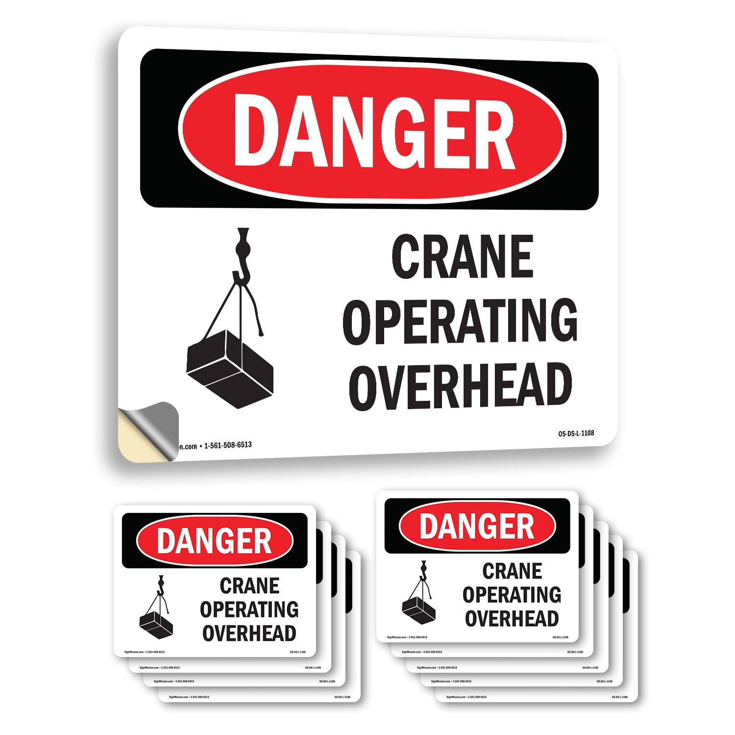Crane Operating Overhead OSHA Danger Vinyl Decal Label 24 Inch x 18 ...