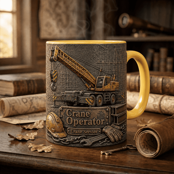Crane Operator Mug 3D Effect Construction Coffee Cup for Crane Service Crew