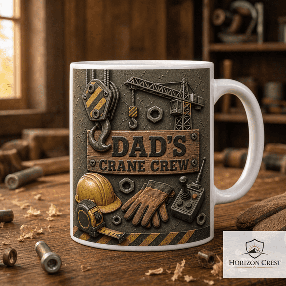 Crane Operator Mug, Dad's Crane Crew Coffee Cup for Construction Dad Gift
