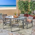 thumbnail image 1 of Crane Outdoor 7 Piece Aluminum and Mesh Dining Set with Glass Table Top, Gray, Gray, 1 of 9
