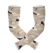 Crane Pattern UV Protection Cooling Arm Sleeves, Compression Sun Sleeves for Men Women Sports