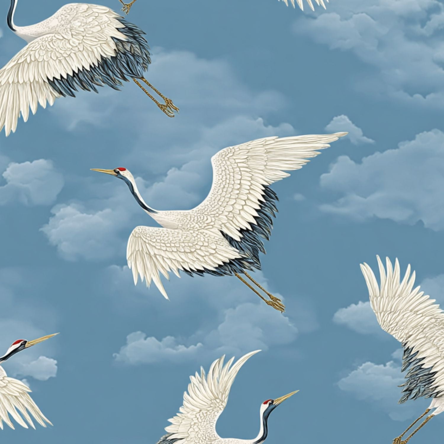 Crane Peel and Stick Wallpaper 17.7in x 9.8ft Cranes Soft Blue Sky Fluffy Clouds Contact Paper Vinyl Waterproof Self Adhesive Wall Paper for Bedroom Shelf Cabinet Renter Friendly