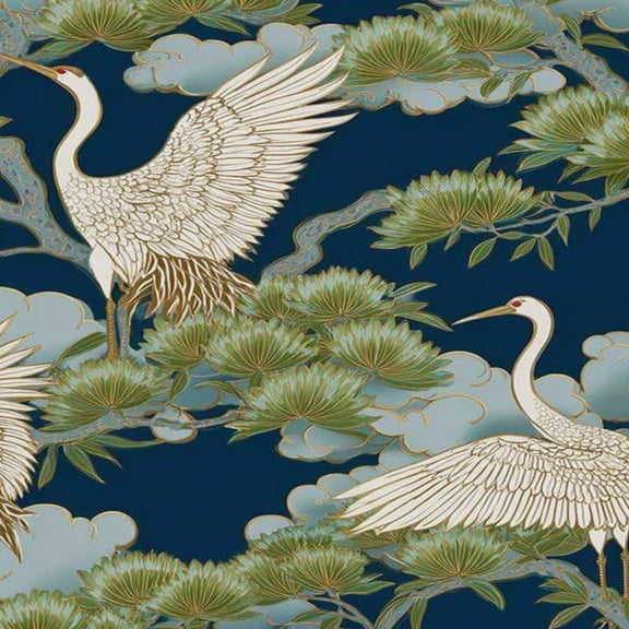 Crane Peel and Stick Wallpaper 17.7in x 9.8ft Elegant Crane Birds Among Pine Trees Contact Paper Vinyl Waterproof Self Adhesive Wall Paper for Bedroom Shelf Cabinet Renter Friendly