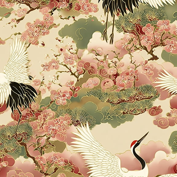 Crane Peel and Stick Wallpaper 17.7in x 9.8ft Elegant Crane Blossom Cloud Pine Contact Paper Vinyl Waterproof Self Adhesive Wall Paper for Bedroom Shelf Cabinet Renter Friendly