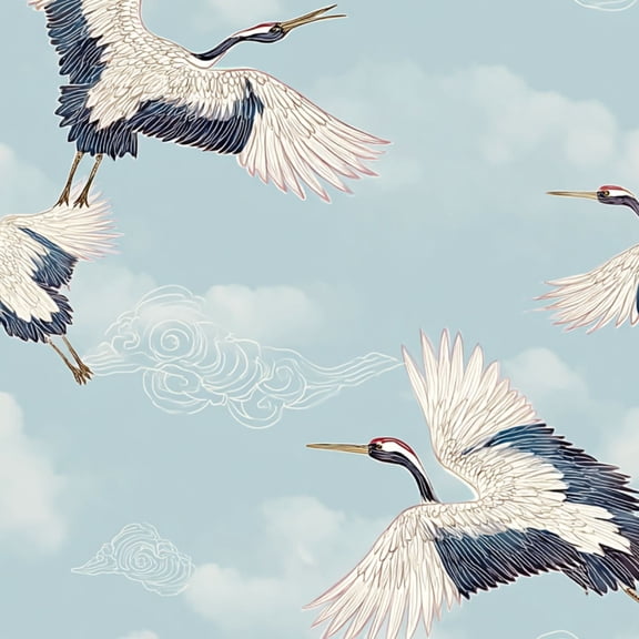 Crane Peel and Stick Wallpaper 23.6in x 9.8ft Cranes Sky Soft Clouds Blue Contact Paper Vinyl Waterproof Self Adhesive Wall Paper for Bedroom Shelf Cabinet Renter Friendly