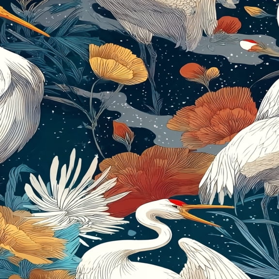 Crane Peel and Stick Wallpaper 23.6in x 9.8ft Elegant White Cranes Exotic Flowers Contact Paper Vinyl Waterproof Self Adhesive Wall Paper for Bedroom Shelf Cabinet Renter Friendly