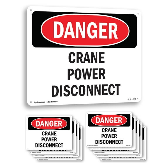 Crane Power Disconnect OSHA Danger Aluminum Sign 18 Inch x 12 Inch - 10 Pack