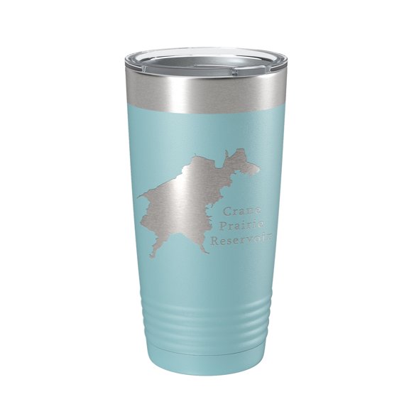 Crane Prairie Reservoir Tumbler Lake Map Travel Mug Insulated Laser Engraved Coffee Cup Oregon 20 oz Light Blue