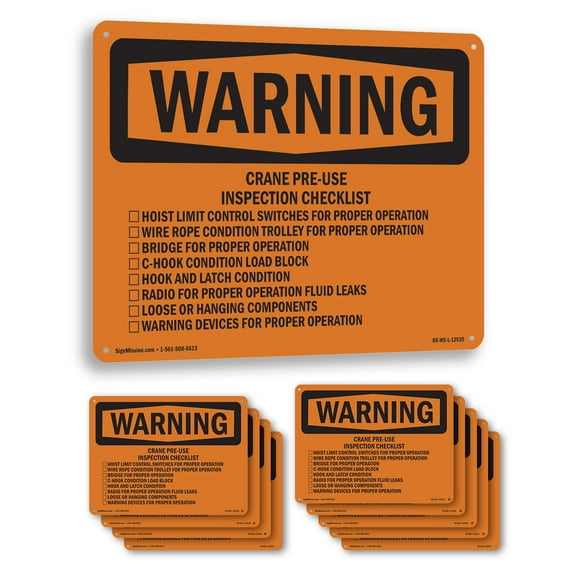 Crane Pre OSHA WARNING Rigid Plastic Sign 10 Inch x 7 Inch - 10 Pack