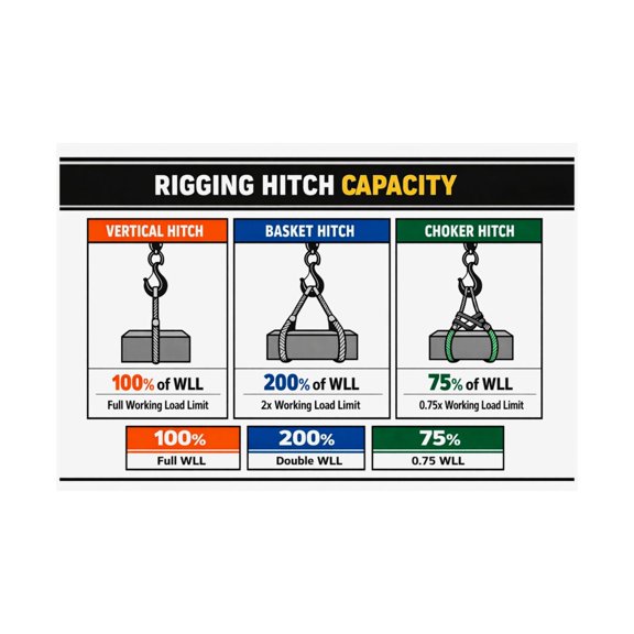 Crane Rigging Safety Poster Hitch Capacity and Sling Angle Charts for Load Securement Jobsite Decor