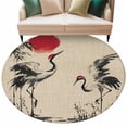 thumbnail image 1 of Crane Round Area Rugs Collection 8', Black White Ink Wash Red Moon Botanical Farmhouse Non Slip Indoor Circular Throw Runner Rug Floor Mat Carpet for Living Room Dining Table Bedroom Nursery, 1 of 9