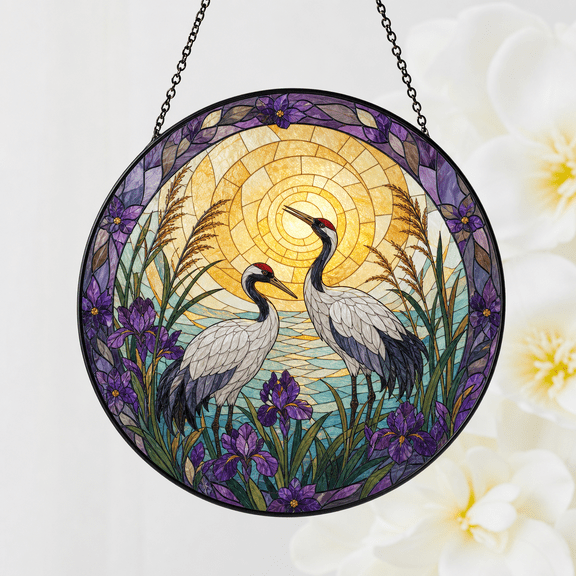 Crane Stained Glass Suncatcher Window Hanging Acrylic Gift for Mom or Nature Lover