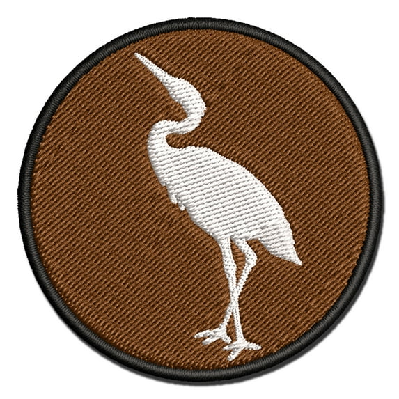Crane Standing Solid Applique Multi-Color Embroidered Hook & Loop Patch - 3.5 Inch Large
