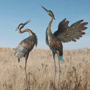 Crane Statues for Outdoor, Metal Heron Garden Statues Bird Yard Art, Standing Sculptures for Yard Lawn Pond Garden Decor, 38-42 inch Set of 2
