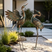 Crane Statues for Outdoor, Metal Heron Garden Statues Bird Yard Art, Standing Sculptures for Yard Lawn Pond Garden Decor, 38-42 inch