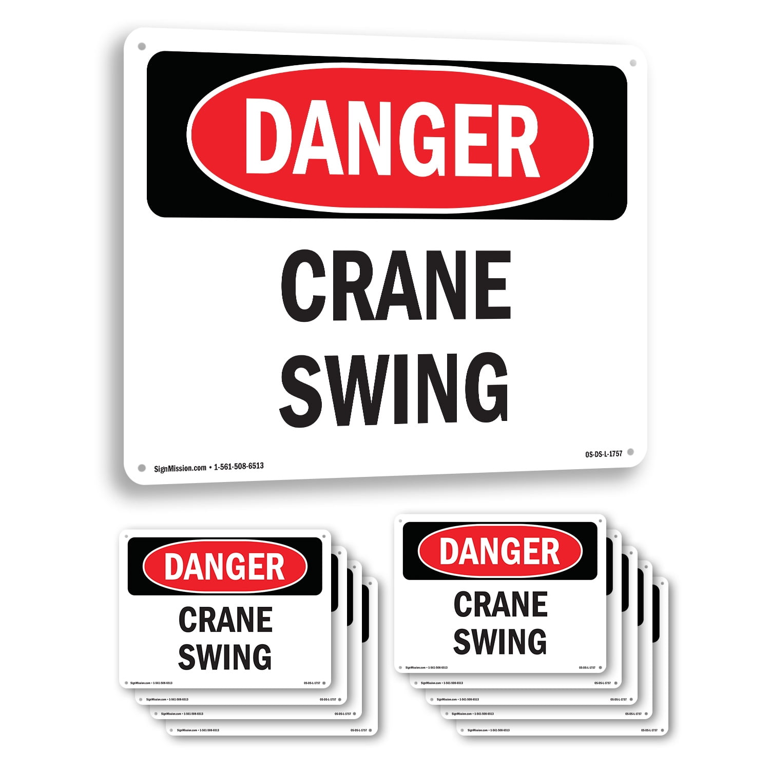 Crane Swing OSHA Danger Aluminum Sign 10 Inch x 7 Inch - 10 Pack ...