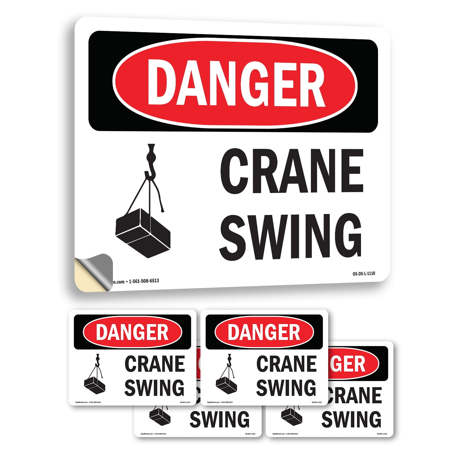 Crane Swing OSHA Danger Vinyl Decal Label 7 Inch x 5 Inch - 5 Pack ...