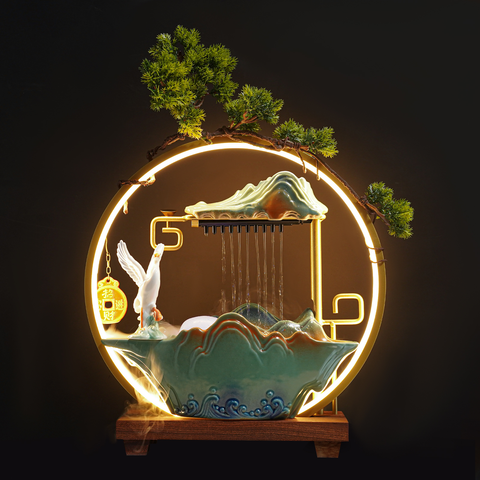 Crane Tabletop Water Fountain Indoor Water Fountain With LED Light Crane Tabletop Water Fountain Indoor Water Fountain With LED Light