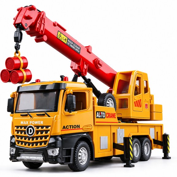 Crane Truck Toy Boys, Crane Truck with Lights and Sounds, Educational Construction Toys, Perfect Christmas Birthday Gifts for Kid Ages 4 5 6 7 8 Years Old (Yellow)