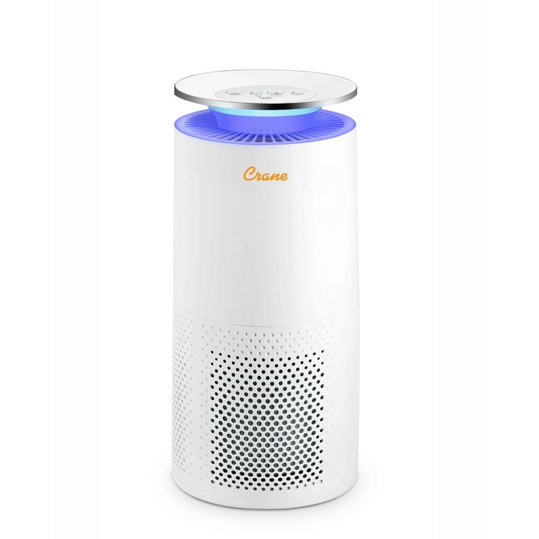 Crane True HEPA Tower Air Purifier with UV Light 500 Sq Feet Coverage Multiple Functions White