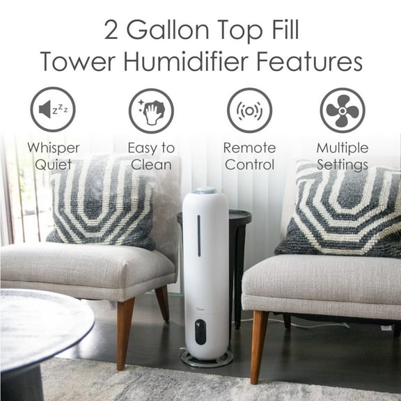 2 Gal. Ultrasonic Cool Mist Tower Humidifier with Germicidal UV-A Light