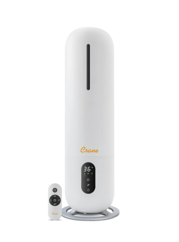 Crane USA Cool Mist Tower Top Fill Humidifier with Remote, 2 Gallons, 500 Sq. ft Coverage, UV Ionizing Light, White