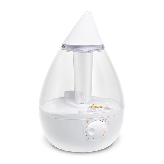 Crane White Drop Ultrasonic Cool Mist Teardrop Humidifier, 1 Gallon, Auto Shut-Off, Baby Humidifier for Nursery and Bedroom