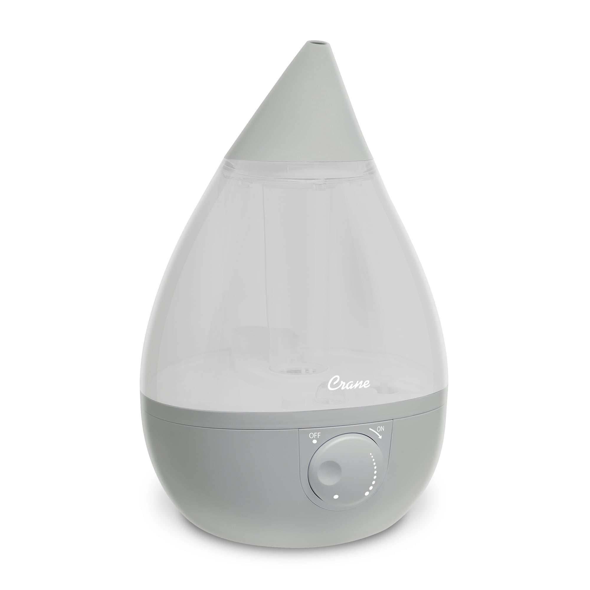 Crane Ultrasonic Teardrop Cool Mist Humidifier, Large 1 Gal Tank, Automatic Shut-Off, Baby Humidifiers for Nursery and Bedroom, Grey