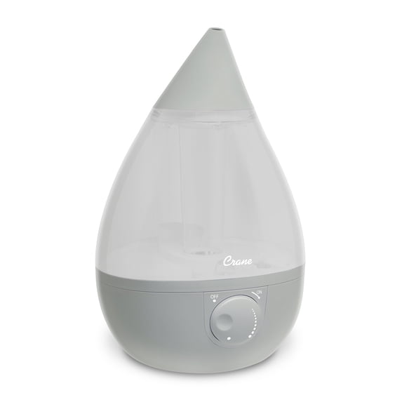 Crane Ultrasonic Teardrop Cool Mist Humidifier, Large 1 Gal Tank, Automatic Shut-Off, Baby Humidifiers for Nursery and Bedroom, Grey