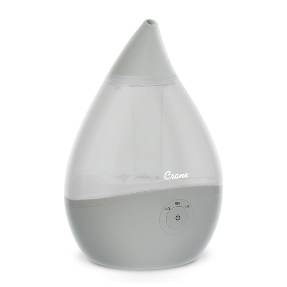 Crane USA Droplet Ultrasonic Cool Mist Humidifier, 0.5 Gallon, 15 Hour Run Time, Optional Vapor Tray, 250 Sq. Ft. Coverage, Gray