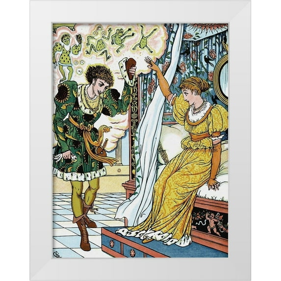Crane, Walter 19x24 White Modern Wood Framed Museum Art Print Titled - Frog Prince - The Transformation