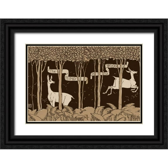 Crane, Walter 24x17 Black Ornate Wood Framed with Double Matting Museum Art Print Titled - Hind in the Wood Title Page