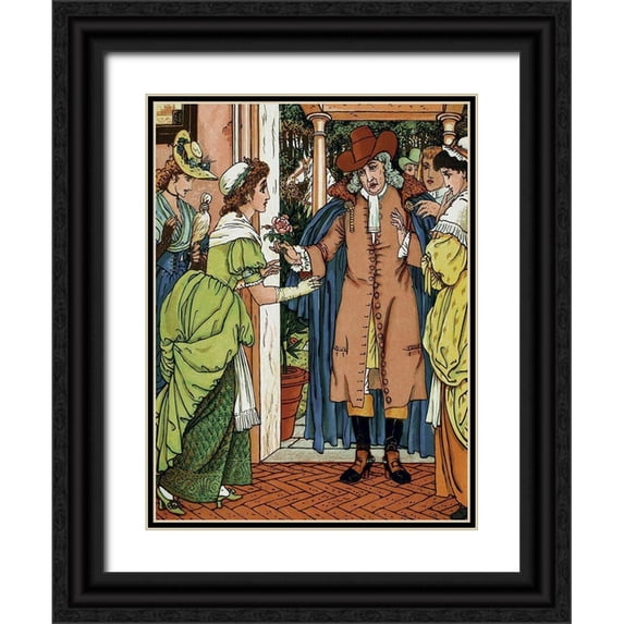 Crane, Walter 25x32 Black Ornate Wood Framed with Double Matting Museum Art Print Titled - Beauty and the Beast - Greetings