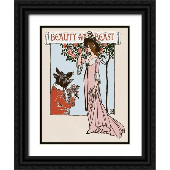 Crane, Walter 25x32 Black Ornate Wood Framed with Double Matting Museum Art Print Titled - Beauty and the Beast Title Page