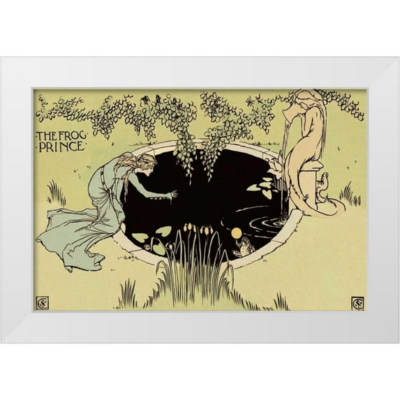 Crane, Walter 32x23 White Modern Wood Framed Museum Art Print Titled - Frog Prince - The Fountain