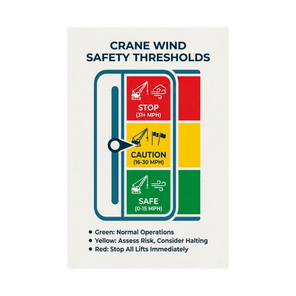 Crane Wind Safety Thresholds Poster Wind Speed Shutdown Chart for OSHA Compliance Overhead Crane Operations Decor