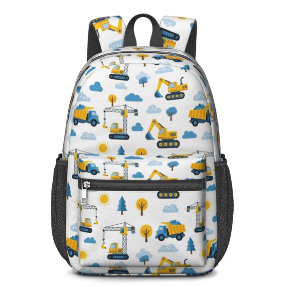 Crane and Dump Truck White 17" School Backpacks for Teens,Waterproof Oxford Fabric,S-Shape Padded Straps for School,Travel,Hiking,Camping